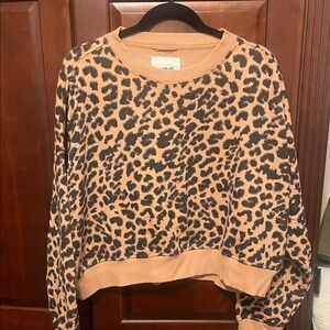 Aerie Leopard Print Crew Neck Sweatshirt - Tan and Black